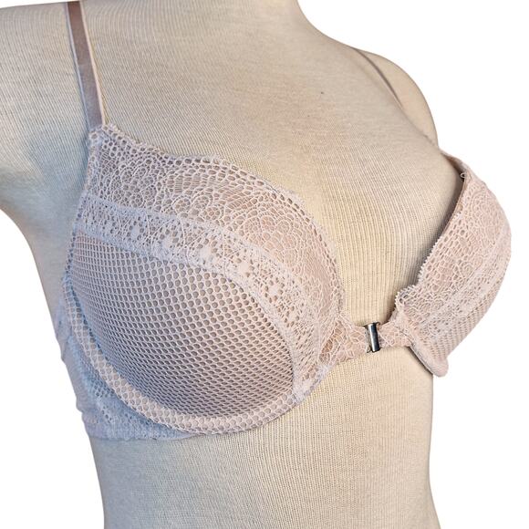Victoria secret 34C very sexy Lace push up bra front close racerback white cream - Picture 1 of 6